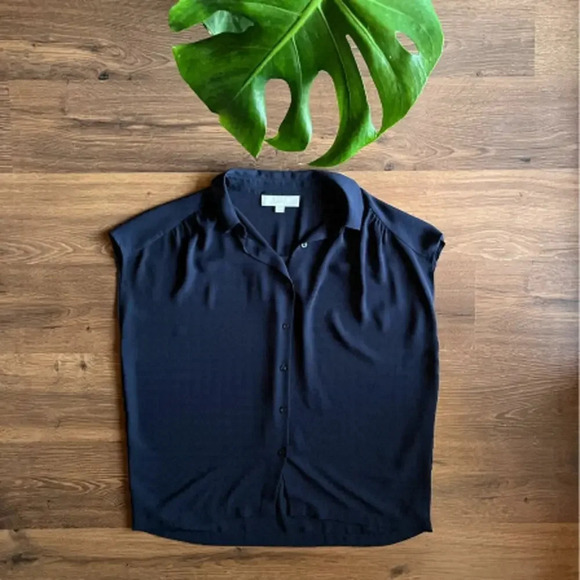 LOFT Tops - Loft Navy Blue Blouse w/Collar